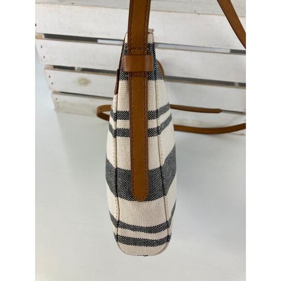 FOSSIL SMALL NAVY AND OATMEAL STRIPED CANVAS CROSSBODY BAG - Picture 9 of 15